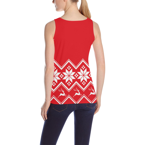 Christmas Reindeer Snowflake Red All Over Print Tank Top for Women (Model T43)