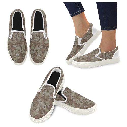 Woodland Desert Brown Camouflage Slip-on Canvas Shoes for Kid (Model 019)