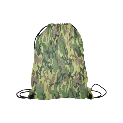 Military Camo Green Woodland Camouflage Medium Drawstring Bag Model 1604 (Twin Sides) 13.8"(W) * 18.1"(H)