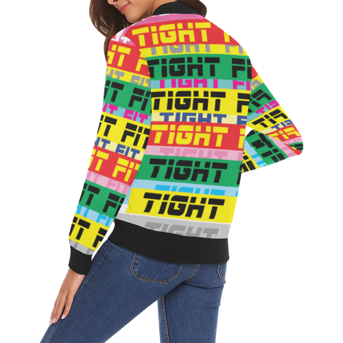 TIGHT FIT Boooom Colour Bars 3 rgy All Over Print Bomber Jacket for Women (Model H19)