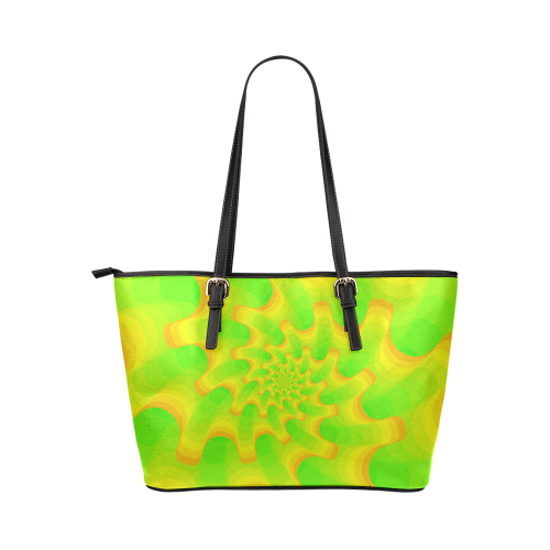 Green yellow shell spiral Leather Tote Bag/Large (Model 1651)