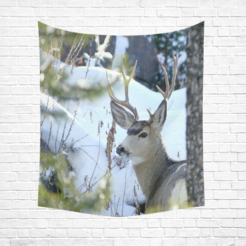 Deer In The Snow Cotton Linen Wall Tapestry 51"x 60"