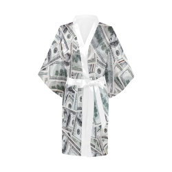 Cash Money / Hundred Dollar Bills White Kimono Robe