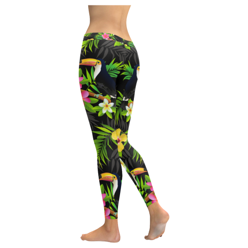 Toucans And Tropical Plants Pattern Women's Low Rise Leggings (Invisible Stitch) (Model L05)