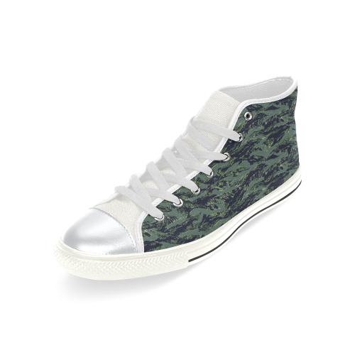Jungle Tiger Stripe Green Camouflage High Top Canvas Shoes for Kid (Model 017)