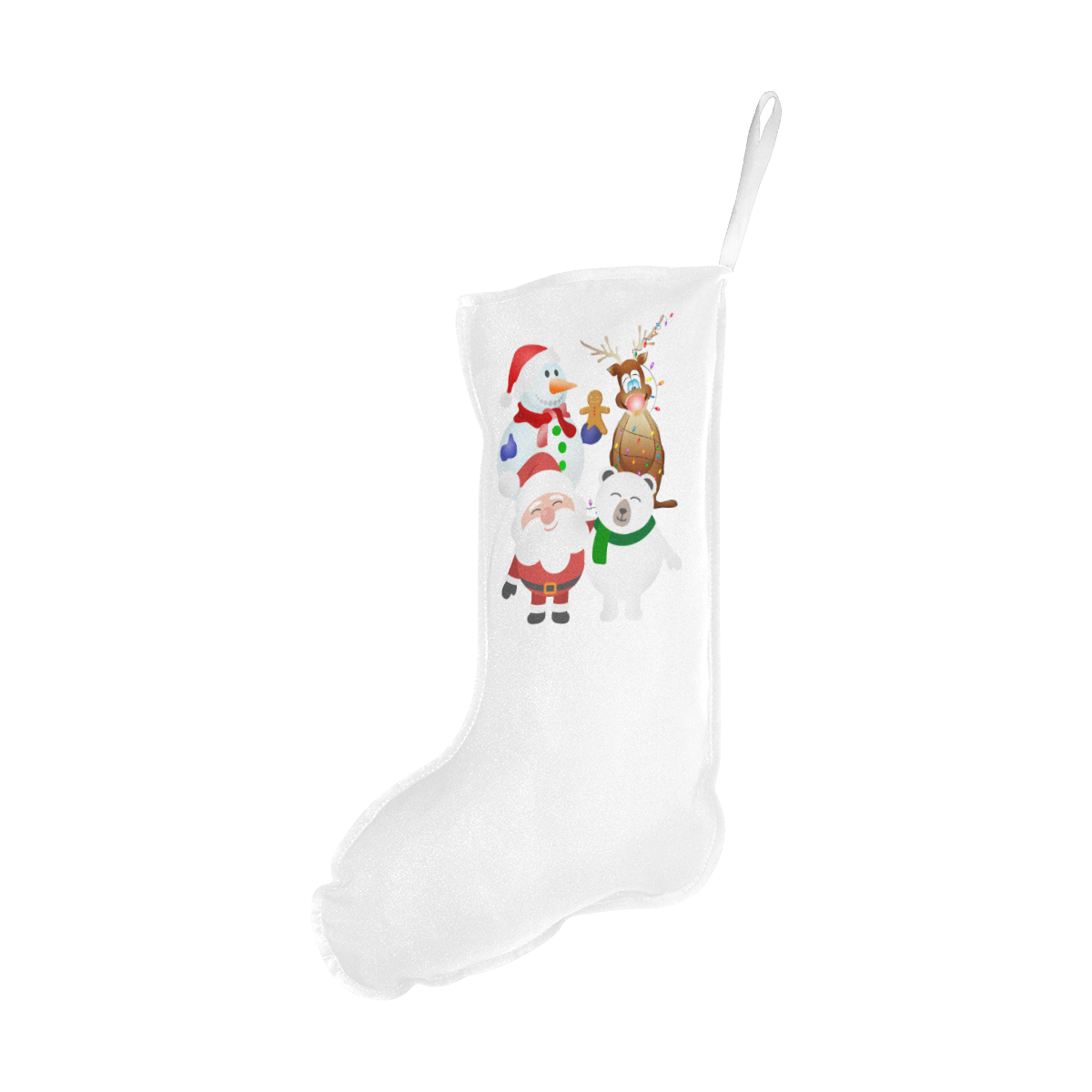 Christmas Gingerbread, Snowman, Santa Claus White Christmas Stocking (Without Folded Top)