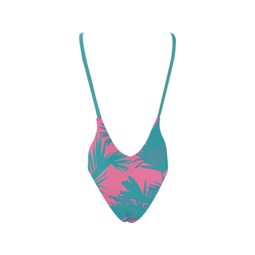 Pink Palm Sexy Low Back One-Piece Swimsuit (Model S09)