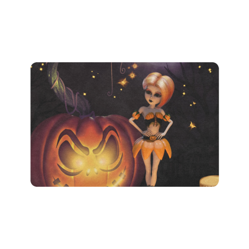 Halloween, girl with pumpkin Doormat 24"x16" (Black Base)