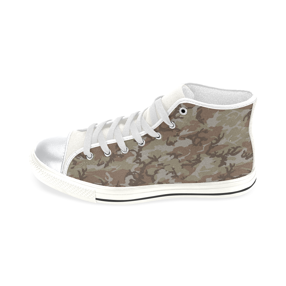 Woodland Desert Brown Camouflage High Top Canvas Shoes for Kid (Model 017)