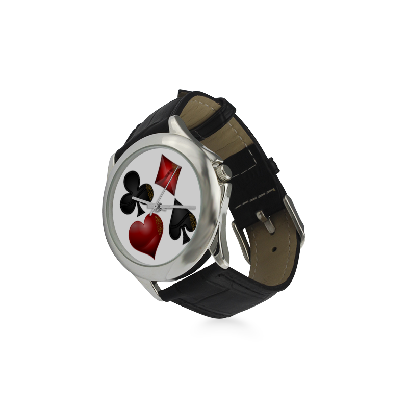Las Vegas Black and Red Casino Poker Card Shapes Women's Classic Leather Strap Watch(Model 203)