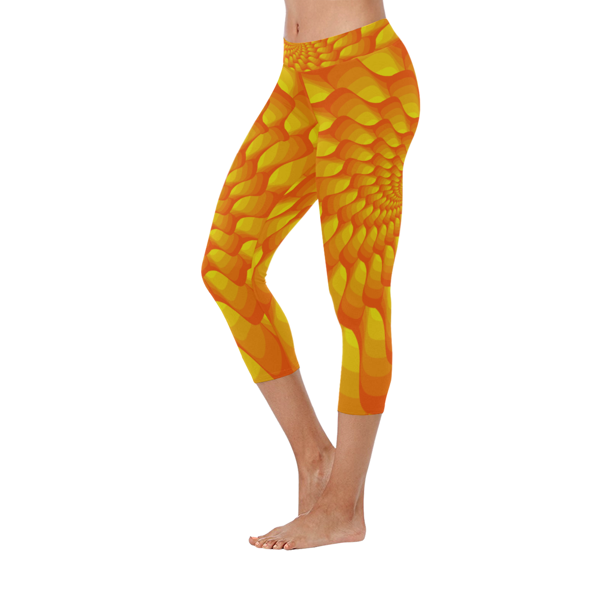 Orange spiral Women's Low Rise Capri Leggings (Invisible Stitch) (Model L08)