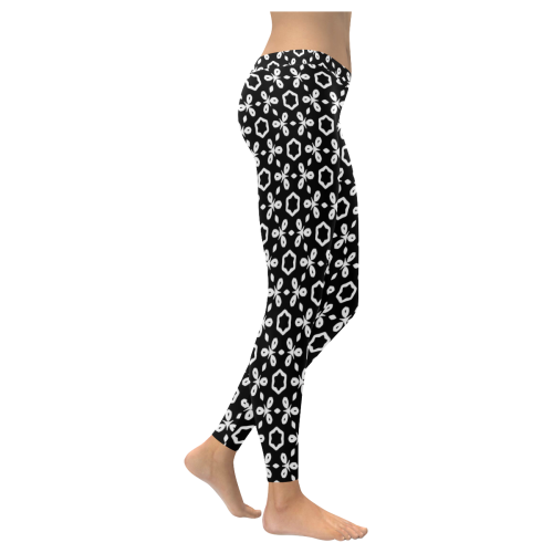 geometric pattern black and white Women's Low Rise Leggings (Invisible Stitch) (Model L05)