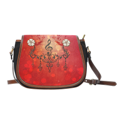 Music clef with floral design Saddle Bag/Small (Model 1649)(Flap Customization)
