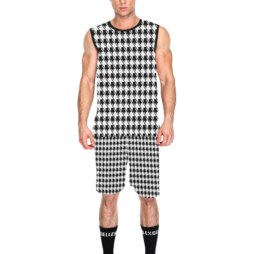 Black White Houndstooth All Over Print Basketball Uniform