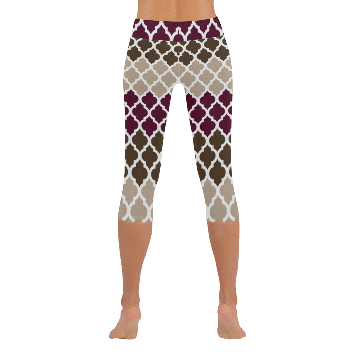 stripe lace pattern Women's Low Rise Capri Leggings (Invisible Stitch) (Model L08)