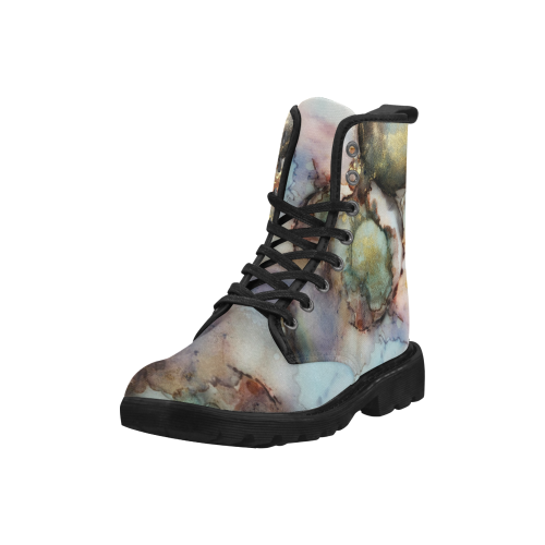Pink Blue Slate Watercolor Worlds Colliding Martin Boots for Women (Black) (Model 1203H)