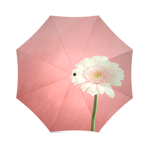 Gerbera Daisy - White Flower on Coral Pink Foldable Umbrella (Model U01)