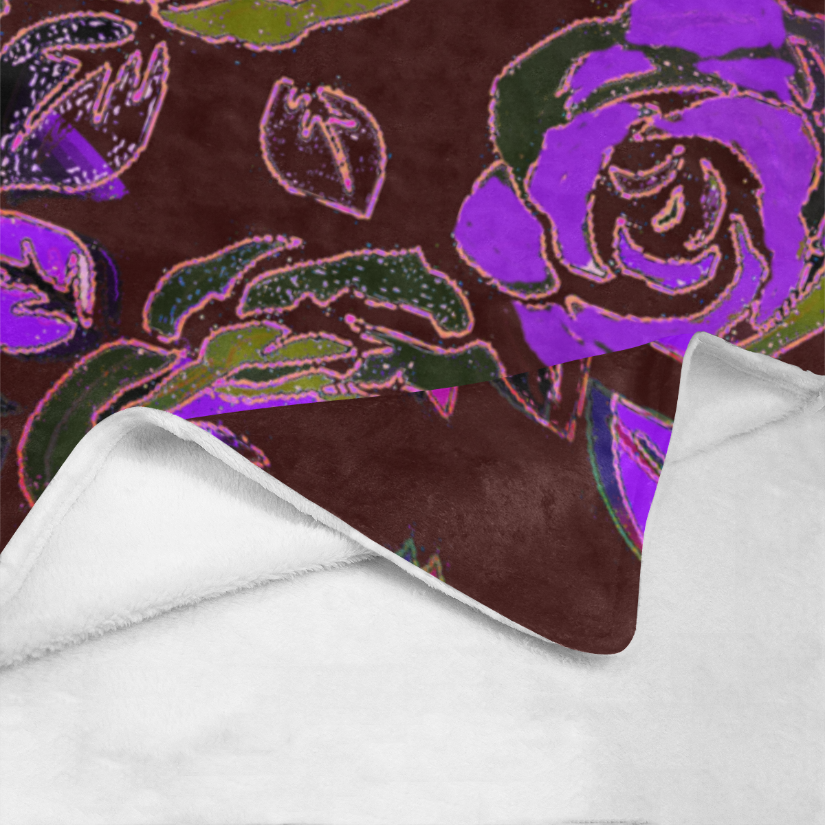 Large  Roses Chocolate Lavender Ultra-Soft Micro Fleece Blanket 40"x50"