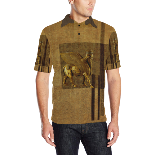 Lamassu Brown Men's All Over Print Polo Shirt (Model T55)