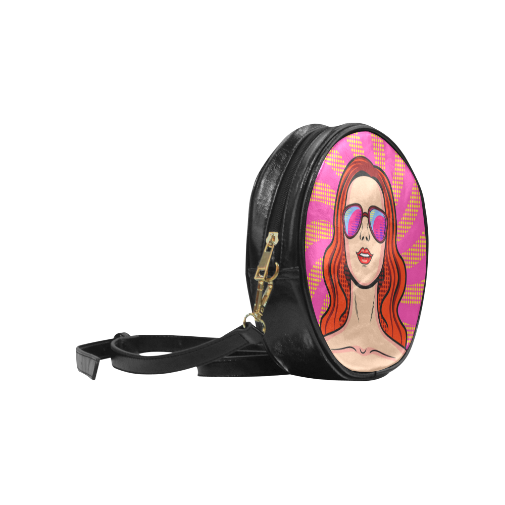Retro Girl Pop Art Round Sling Bag (Model 1647)