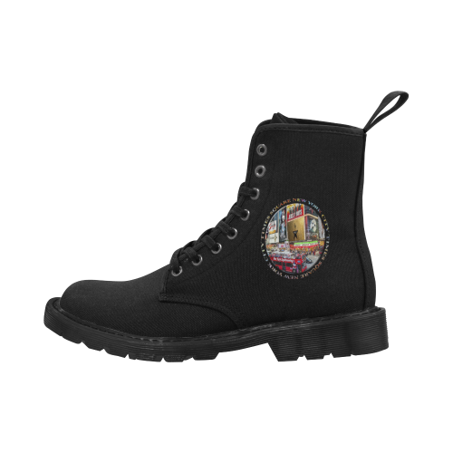 Times Square New York City Badge Emblem on black Martin Boots for Men (Black) (Model 1203H)