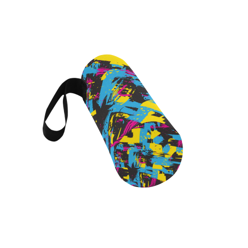 Colorful paint stokes on a black background Neoprene Water Bottle Pouch/Large