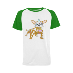Punk Rock Sugar Skull Dog Green Men's Raglan T-shirt Big Size (USA Size) (Model T11)