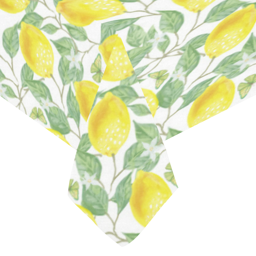 Lemons With Chevron 2 Cotton Linen Tablecloth 60"x 104"