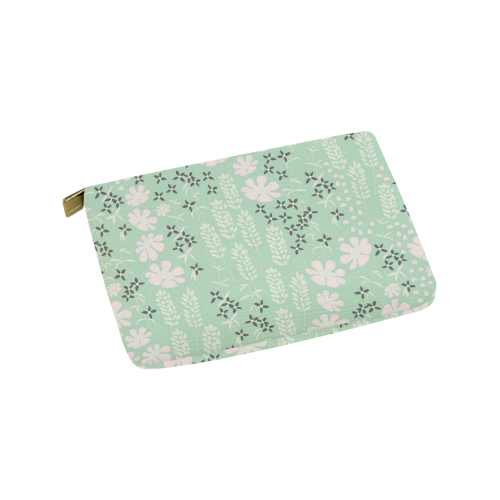 Mint Floral Pattern Carry-All Pouch 9.5''x6''
