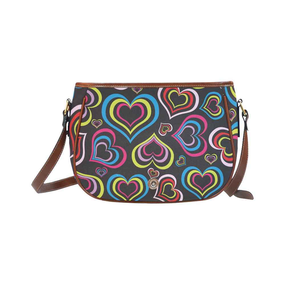 Multicolor Hearts Saddle Bag/Small (Model 1649) Full Customization