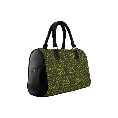Green vintage pattern on a black background Boston Handbag (Model 1621)