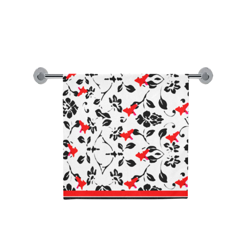 Tiny red and black florals on bath towel Bath Towel 30"x56"