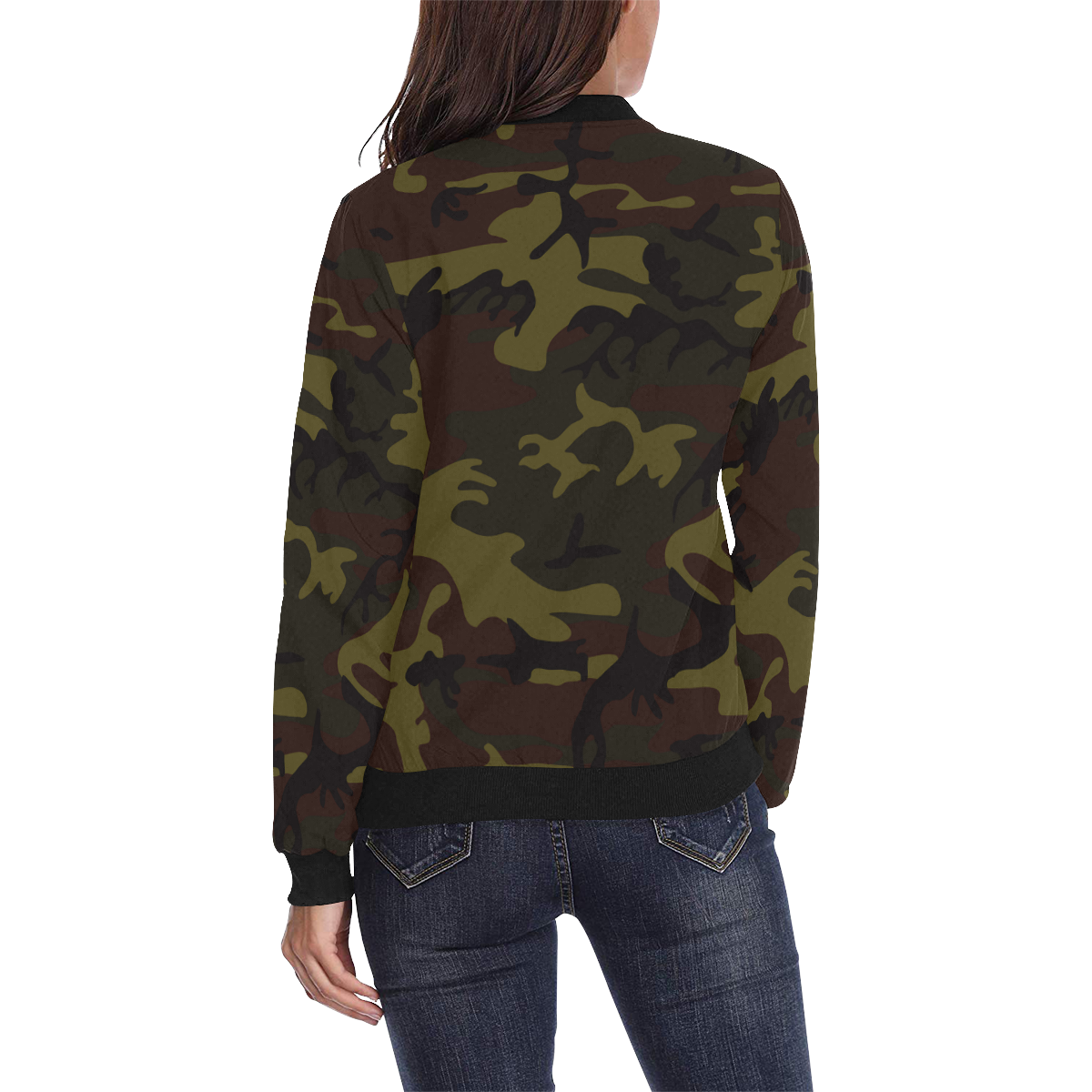 Camo Green Brown All Over Print Bomber Jacket for Women (Model H36)