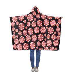 Christmas Peppermint Candy on Black Flannel Hooded Blanket 40''x50''