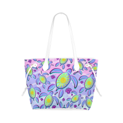 Sea Turtle and Sun Abstract Glitch Ultraviolet Clover Canvas Tote Bag (Model 1661)