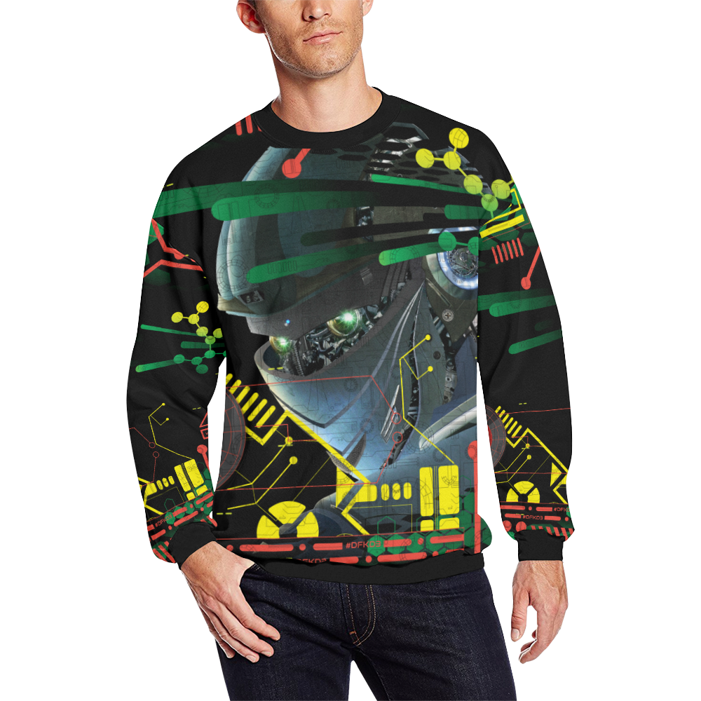 Futuristic Sci-Fi Robot Men's Oversized Fleece Crew Sweatshirt (Model H18)