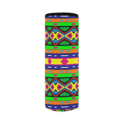 Distorted colorful shapes and stripes Neoprene Water Bottle Pouch/Large