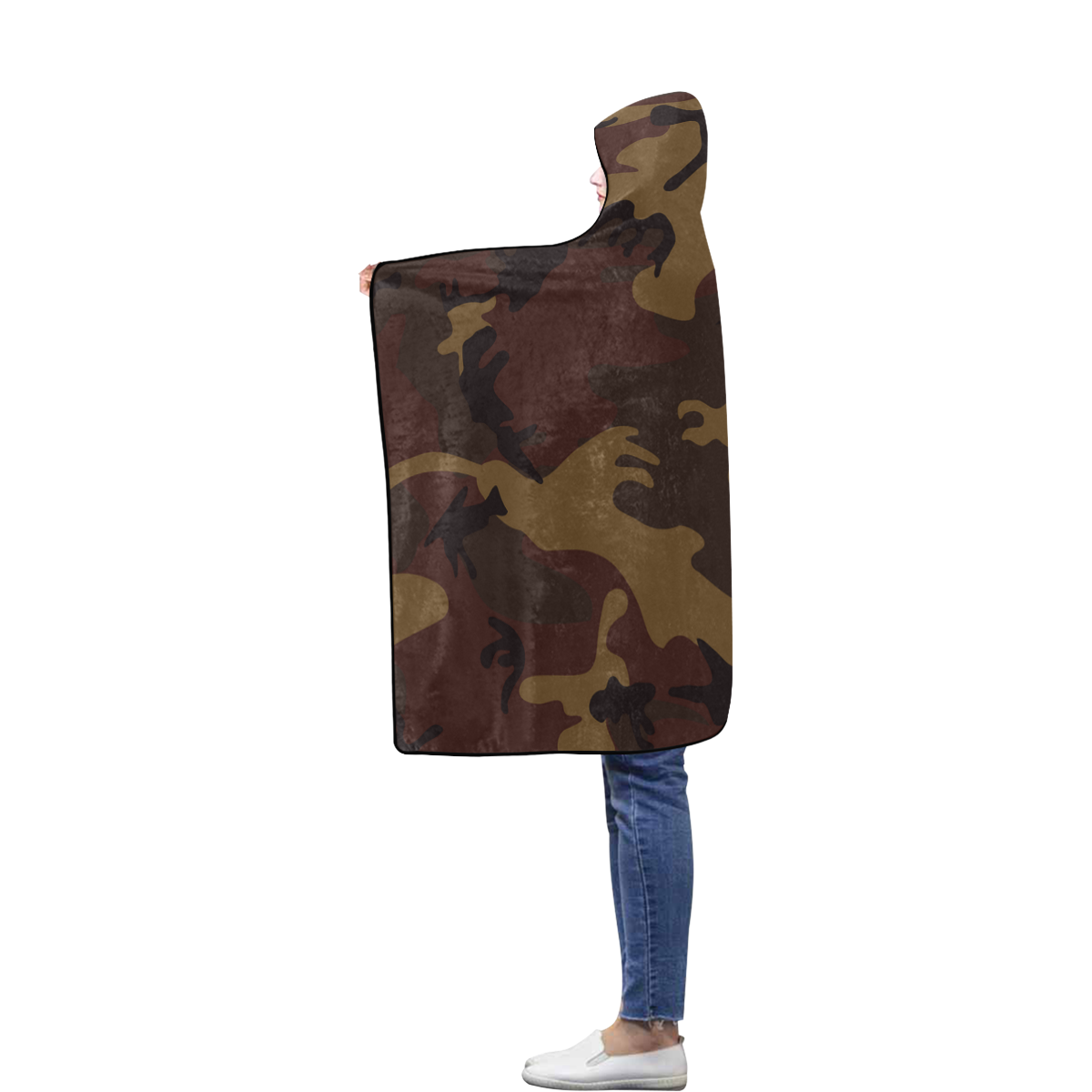 Camo Dark Brown Flannel Hooded Blanket 40''x50''