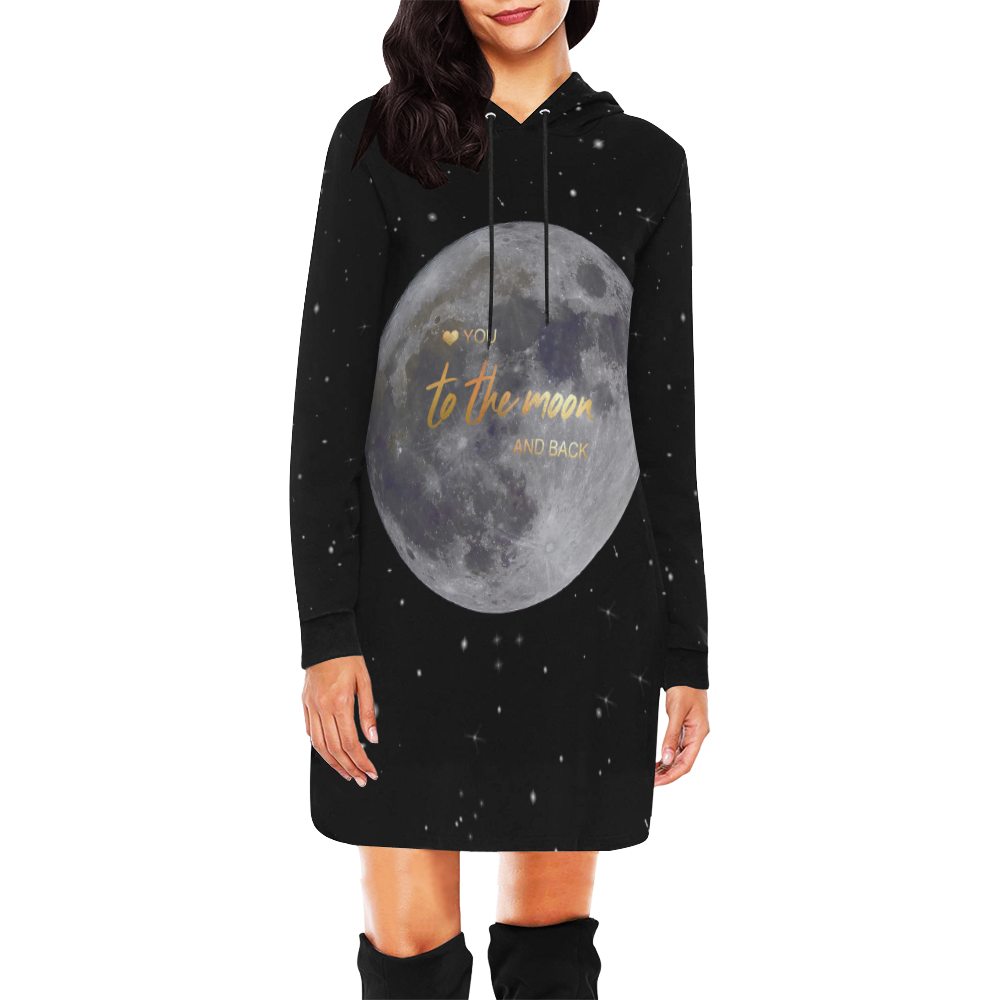 TO THE MOON AND BACK All Over Print Hoodie Mini Dress (Model H27)