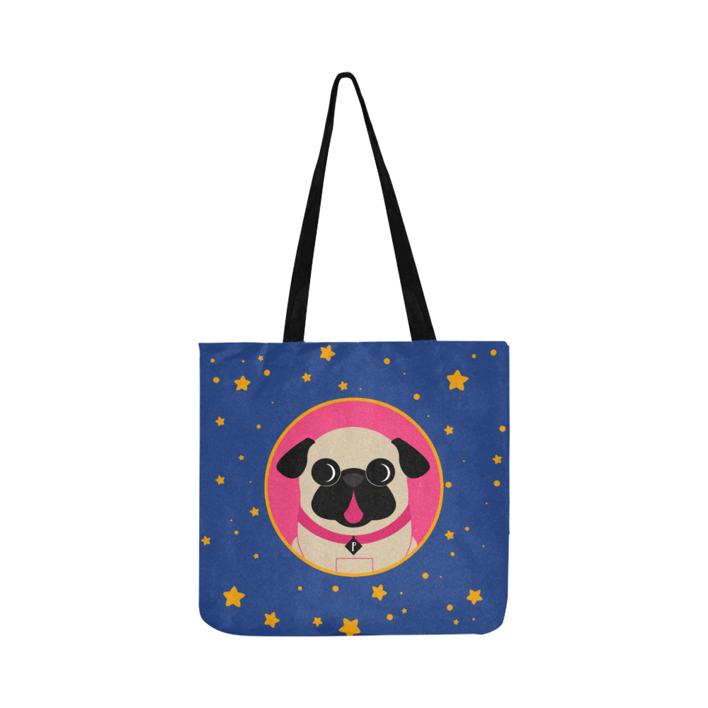 Fawn and Black Pug In Pink Circle Reusable Shopping Bag Model 1660 (Two sides)