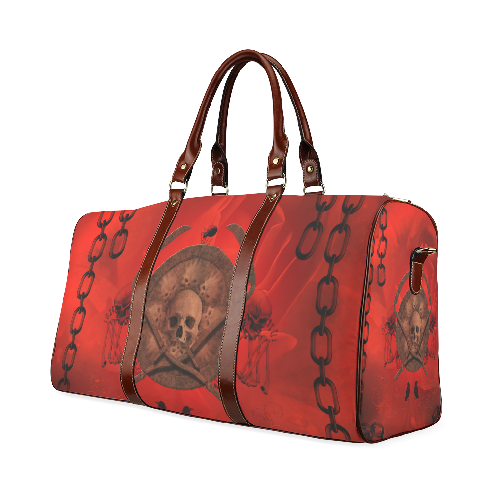 Skulls on red vintage background Waterproof Travel Bag/Small (Model 1639)