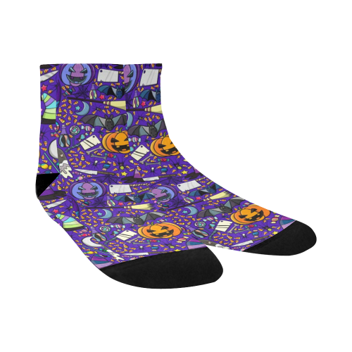 Witchy Night Halloween Pattern Quarter Socks