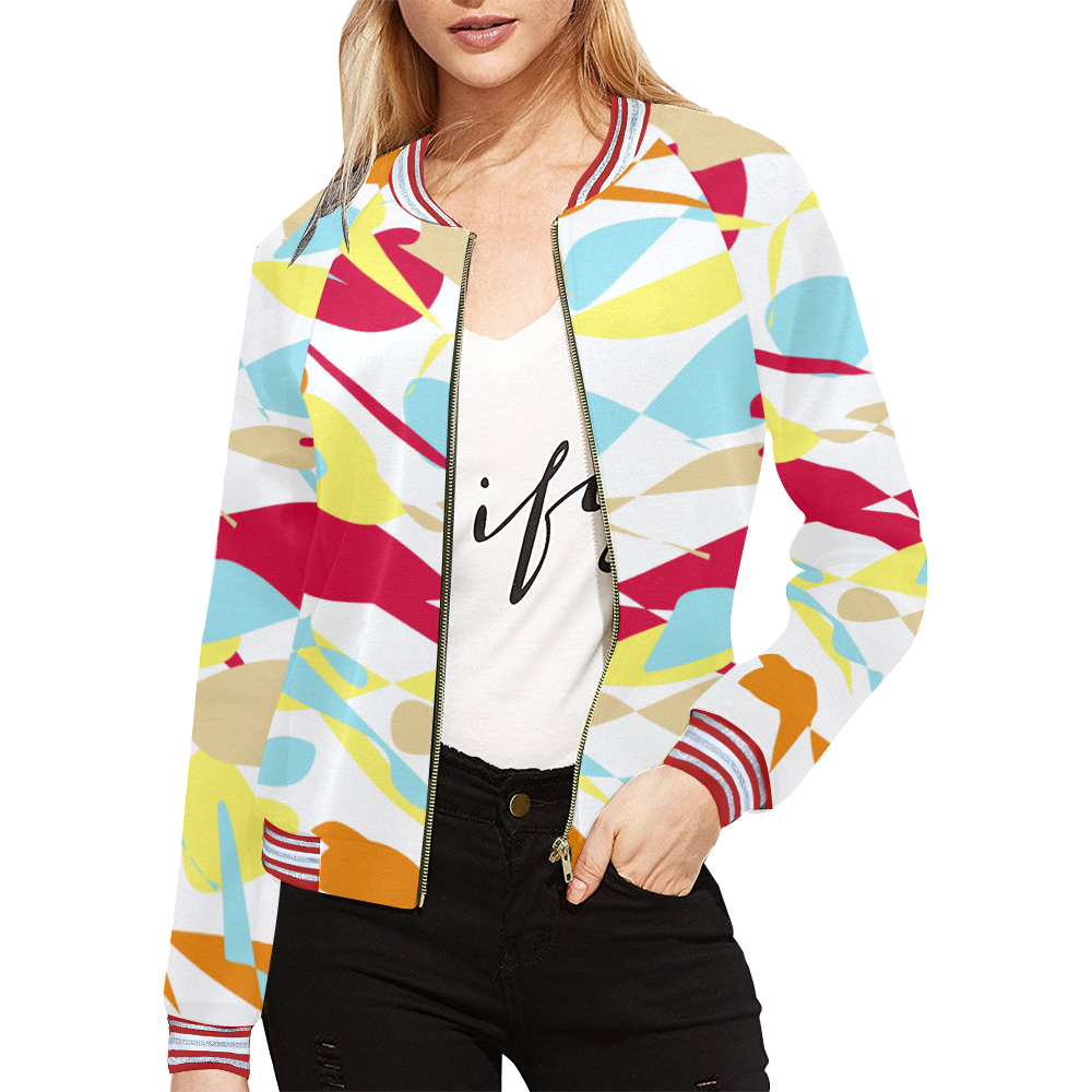 When confused abstract white All Over Print Bomber Jacket for Women (Model H21)