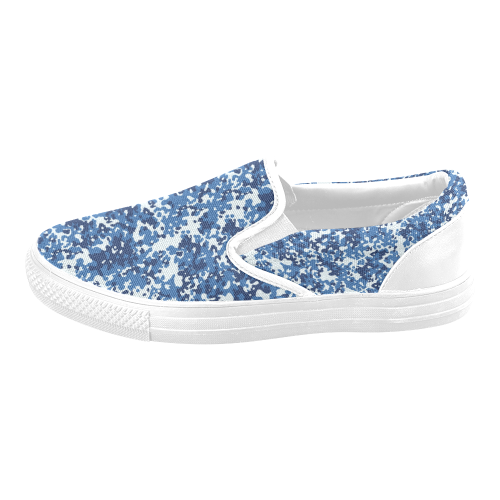 Digital Blue Camouflage Men's Slip-on Canvas Shoes (Model 019)