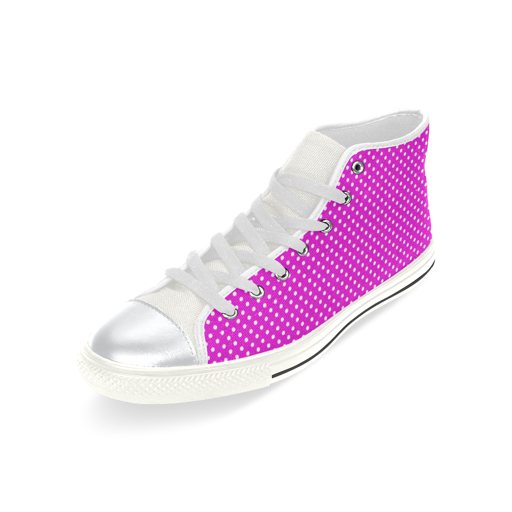 Pink polka dots High Top Canvas Shoes for Kid (Model 017)