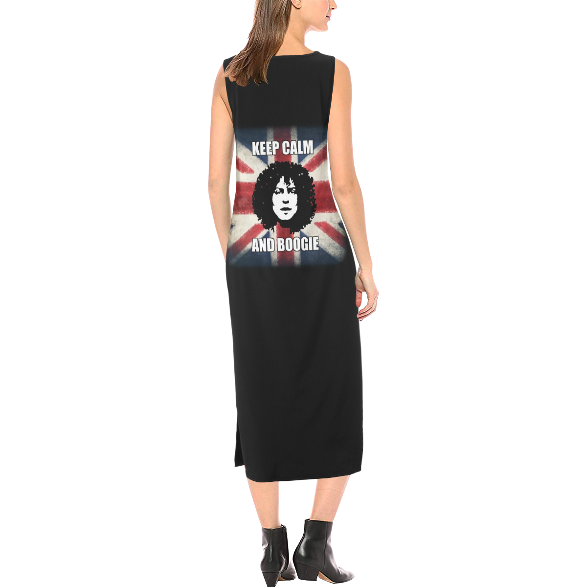 KEEP CALM AND BOOGIE SLEEVELESS DRESS Phaedra Sleeveless Open Fork Long Dress (Model D08)