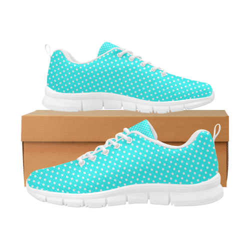 Baby blue polka dots Women's Breathable Running Shoes/Large (Model 055)