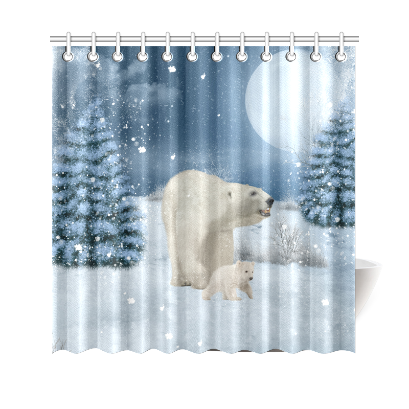 Polar bear mum with polar bear cub Shower Curtain 69"x70"
