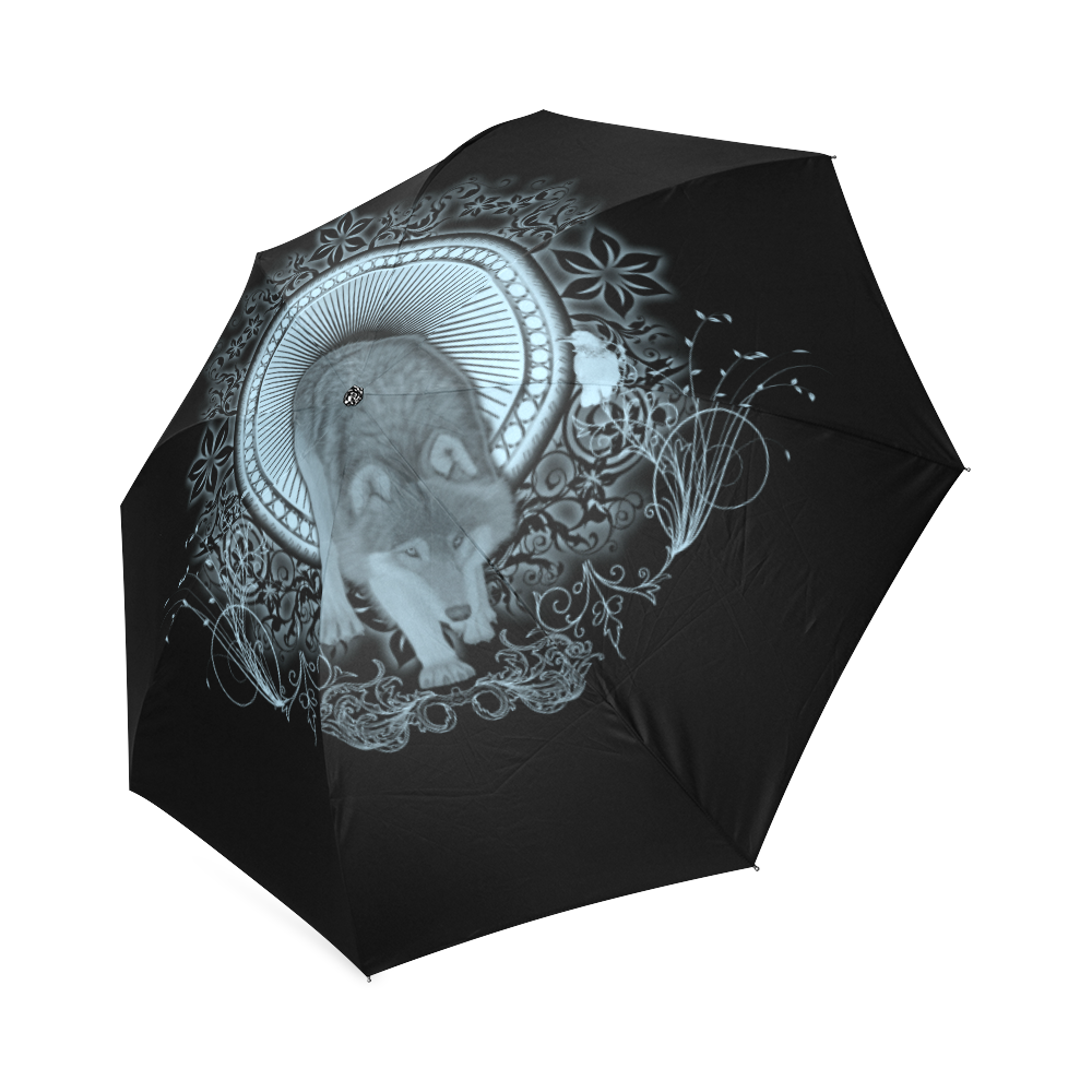 Wolf in black and blue Foldable Umbrella (Model U01)