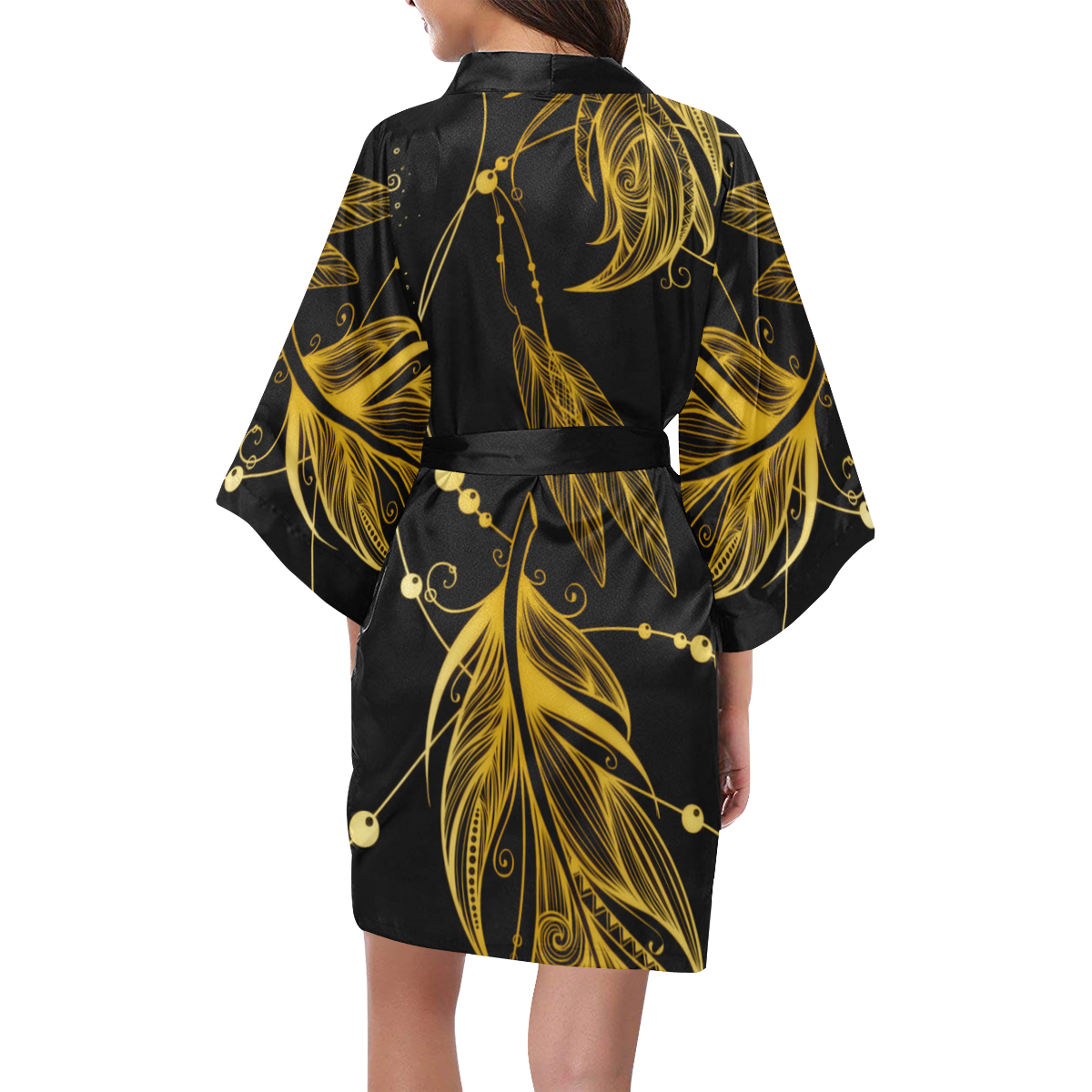 Gold Feathers Kimono Robe